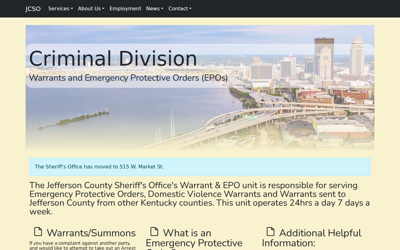 Official Jefferson County arrest warrant and EPO service information