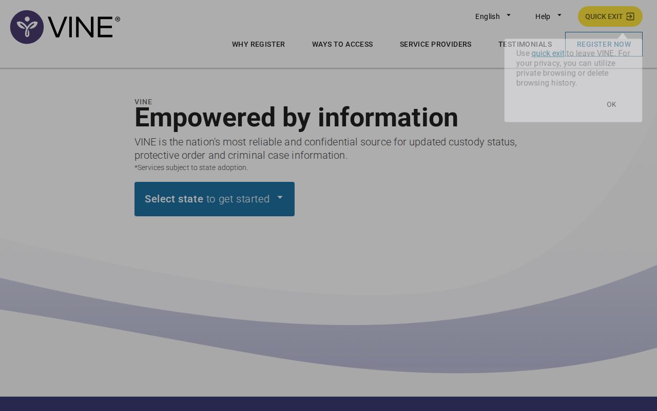 VINELink search page used for Kentucky custody status and notification registration