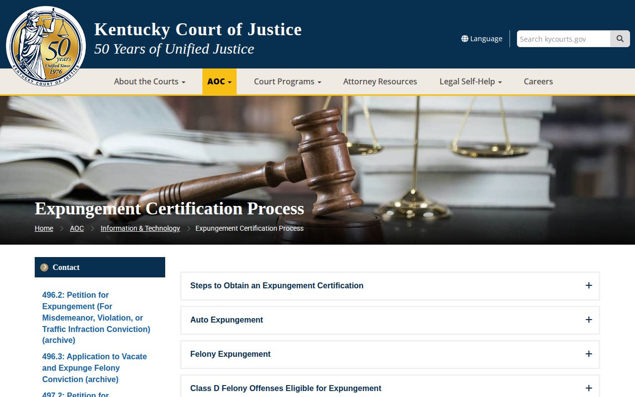 Kentucky court expungement path for Jefferson County arrest records