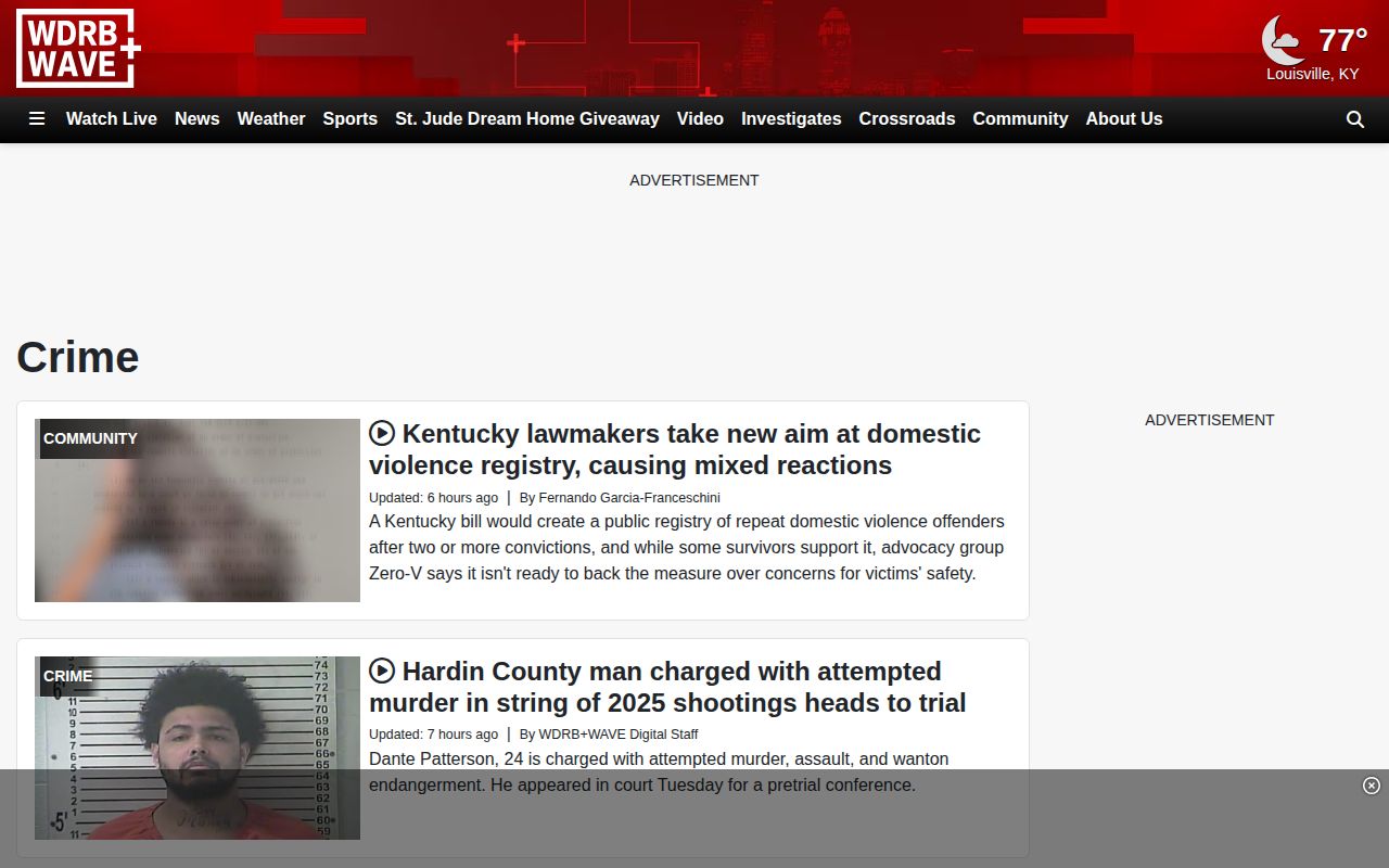 WAVE 3 Louisville crime news section used as a selective secondary source